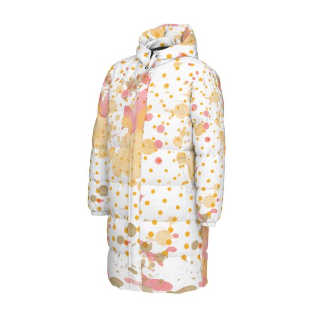 Preview: Warme Wintermantel mit Hundemotiv Bumsi– Popart Hundemotiv, 90% Daunen, 10% Federn, bunt, stylisch, AmStaff, Staff, Staffordshire, Pitbull, Pit, Soka, Größe XS- 4XL